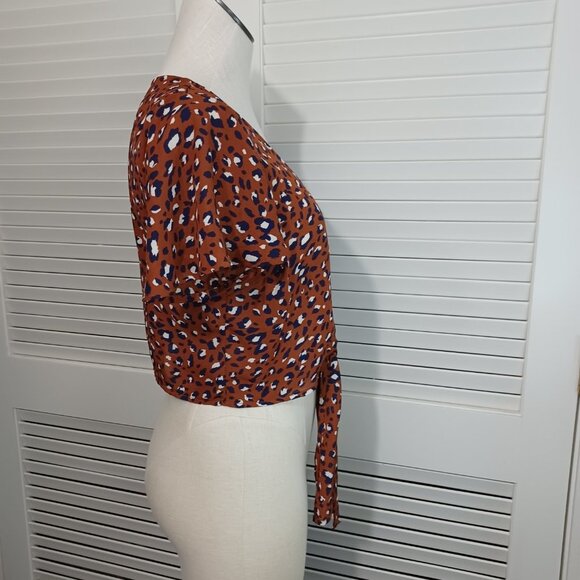 Beecool Tie Front Top Animal Print Cropped Womens Large - Picture 9 of 12
